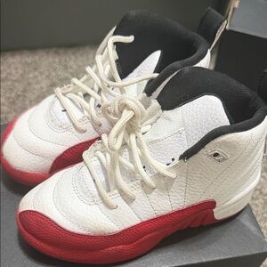 Kids White and Red High-Top Sneakers